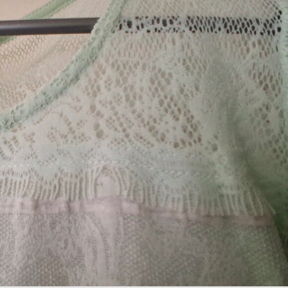 Revolution by Ricki's, Women's Lace T-Shirt, White with Pastel Aqua, Medium - Picture 4 of 11